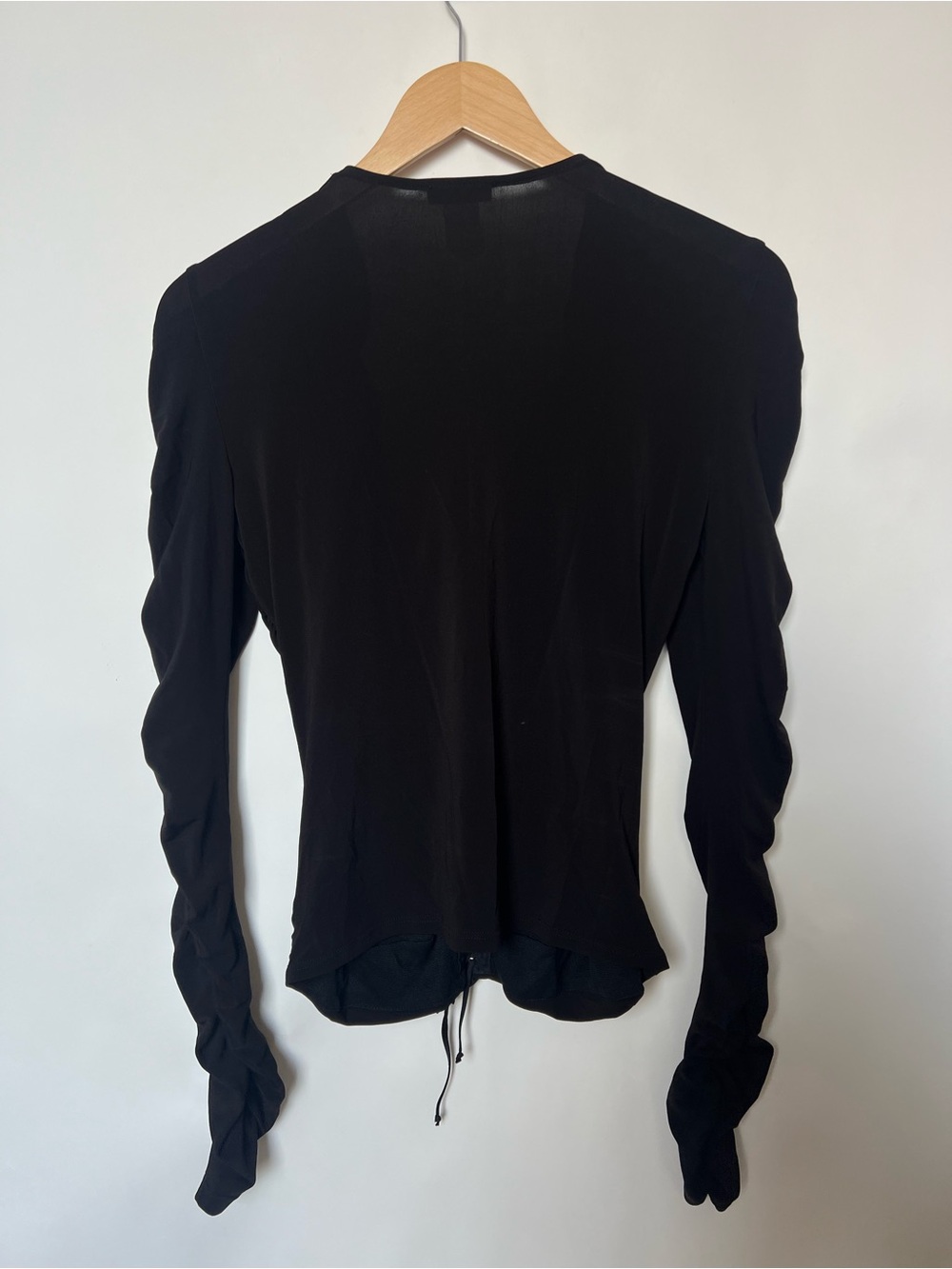 Cache Black Ruched Lace-Up Corset Top Ruffle Trim Long Sleeve Y2K Medium - Picture 4 of 6